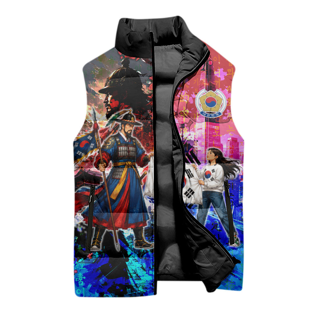 South Korea Flag Day Sleeveless Puffer Jacket National Pride - Traditional Warrior - Modern History