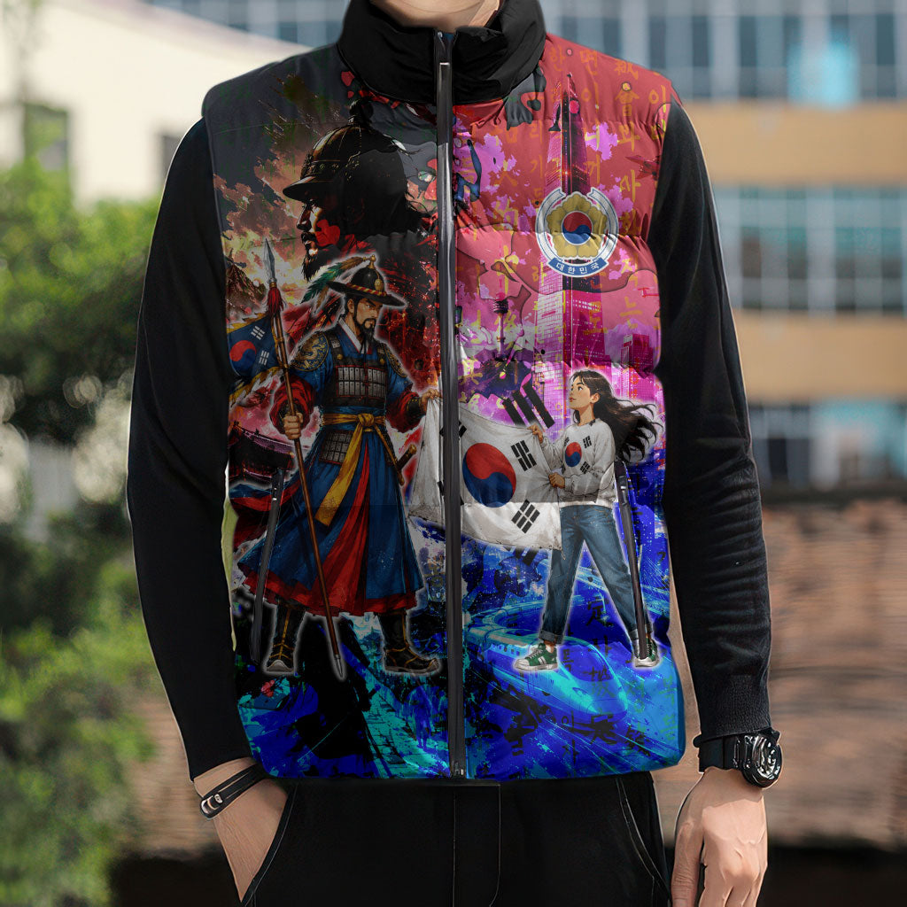 South Korea Flag Day Sleeveless Puffer Jacket National Pride - Traditional Warrior - Modern History