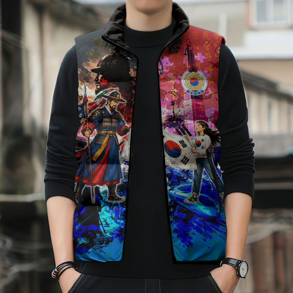 South Korea Flag Day Sleeveless Puffer Jacket National Pride - Traditional Warrior - Modern History