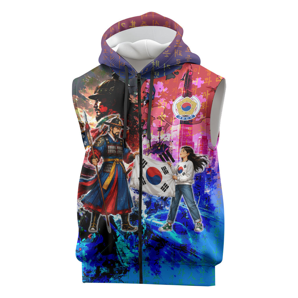 South Korea Flag Day Sleeveless Zip Hoodie National Pride - Traditional Warrior - Modern History