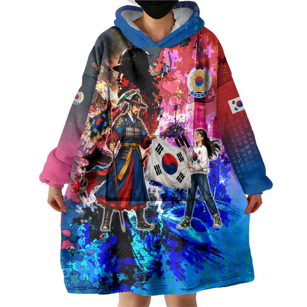South Korea Flag Day Wearable Blanket Hoodie National Pride - Traditional Warrior - Modern History