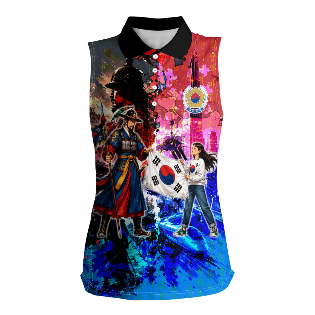 South Korea Flag Day Women Sleeveless Polo Shirt National Pride - Traditional Warrior - Modern History