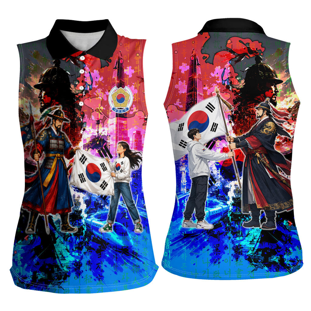 South Korea Flag Day Women Sleeveless Polo Shirt National Pride - Traditional Warrior - Modern History