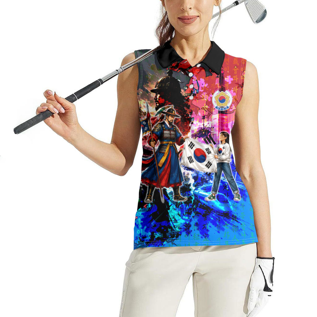 South Korea Flag Day Women Sleeveless Polo Shirt National Pride - Traditional Warrior - Modern History