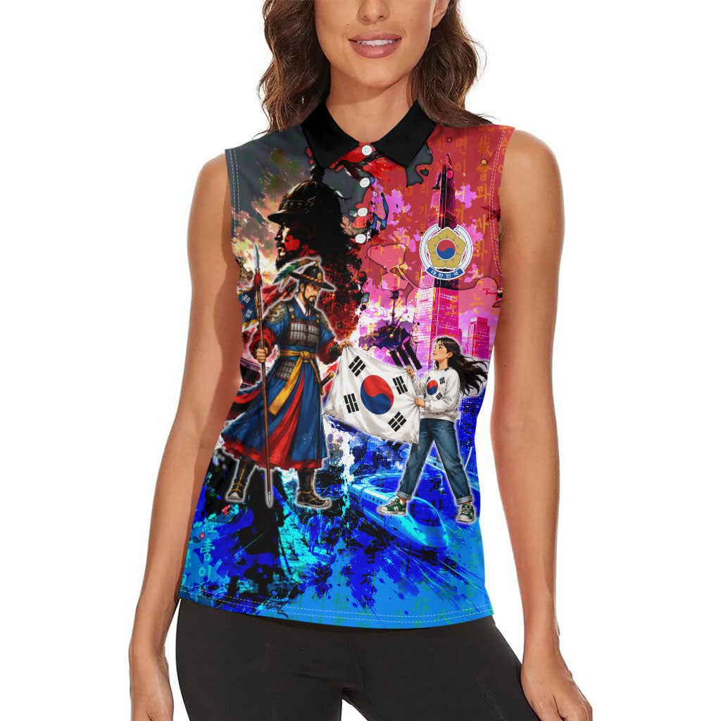 South Korea Flag Day Women Sleeveless Polo Shirt National Pride - Traditional Warrior - Modern History