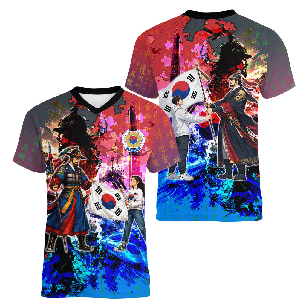 South Korea Flag Day Women V-Neck T-Shirt National Pride - Traditional Warrior - Modern History
