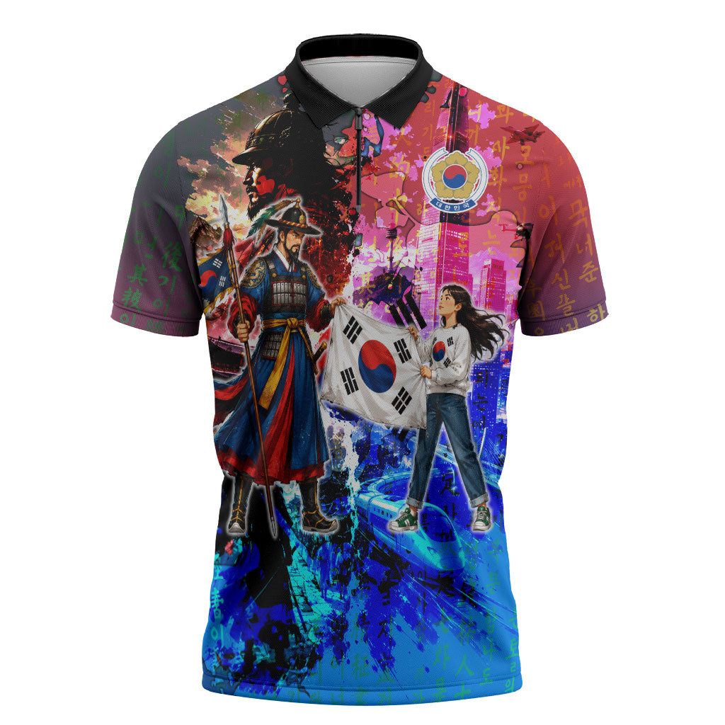 South Korea Flag Day Zipper Polo Shirt National Pride - Traditional Warrior - Modern History