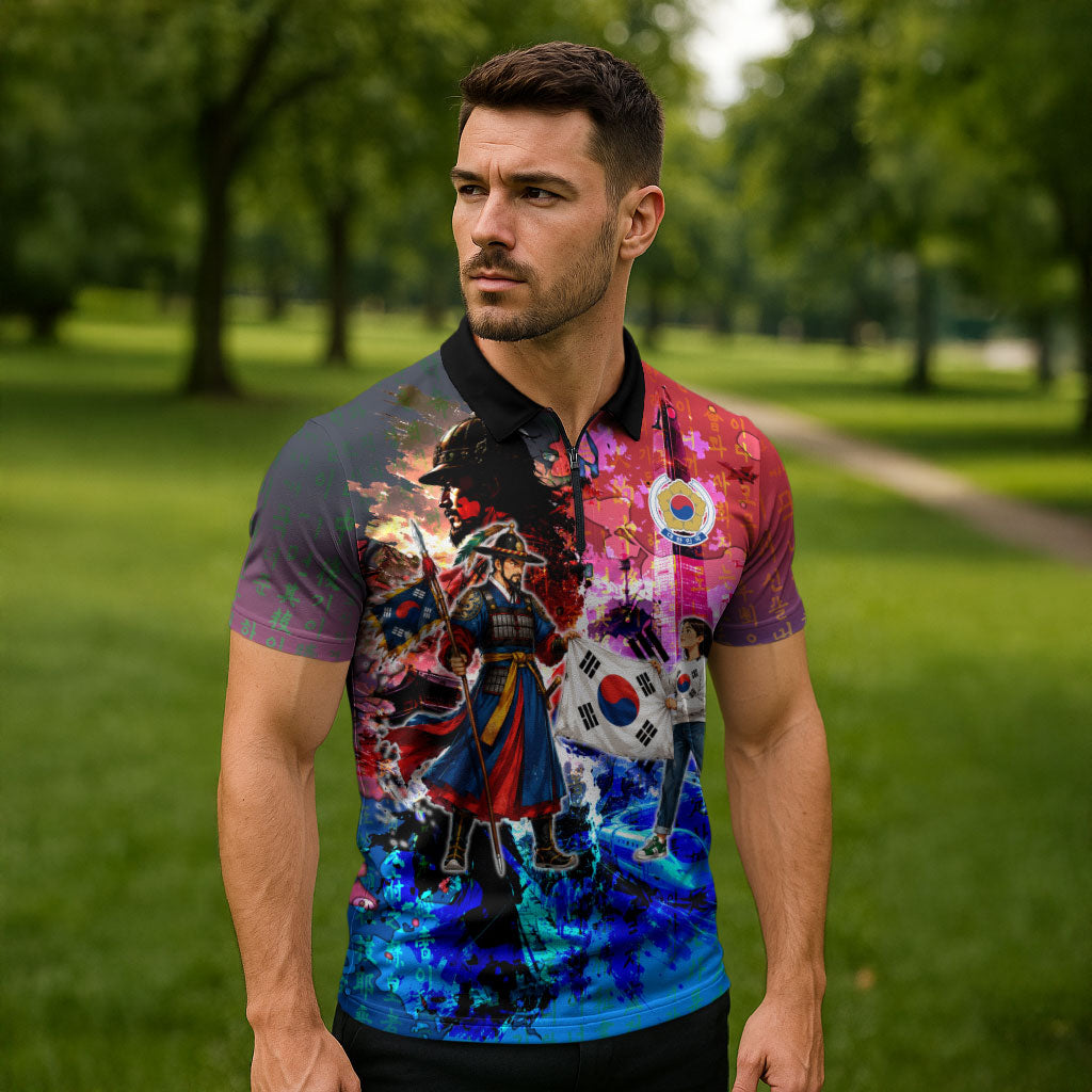 South Korea Flag Day Zipper Polo Shirt National Pride - Traditional Warrior - Modern History
