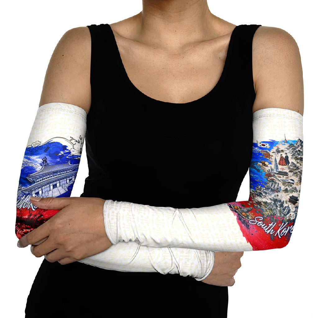South Korea Flag Day Arm Sleeves Patriotic Cultural Landmarks Map