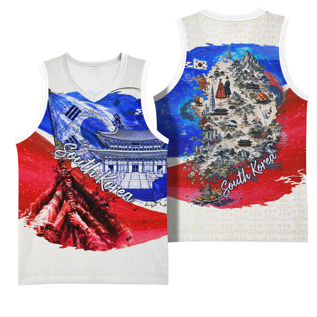 South Korea Flag Day Basketball Jersey Patriotic Cultural Landmarks Map