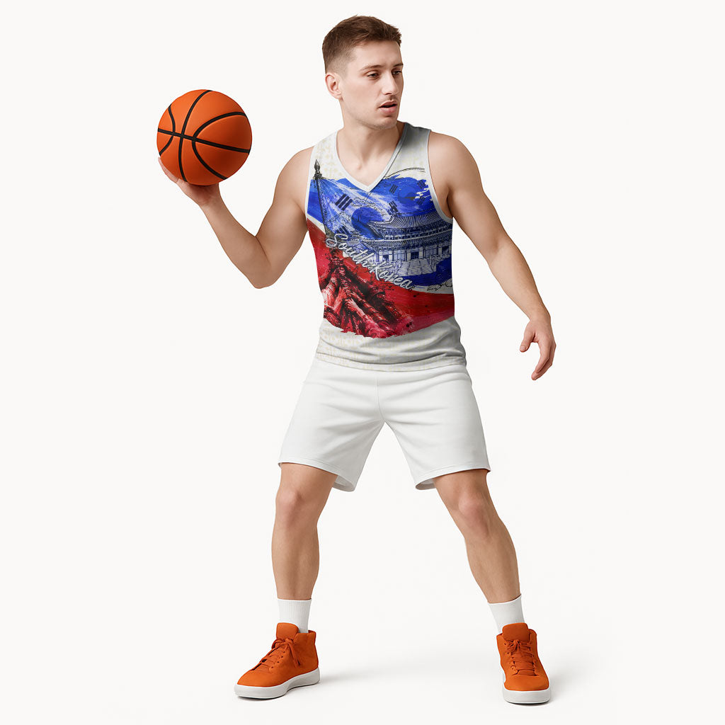 South Korea Flag Day Basketball Jersey Patriotic Cultural Landmarks Map