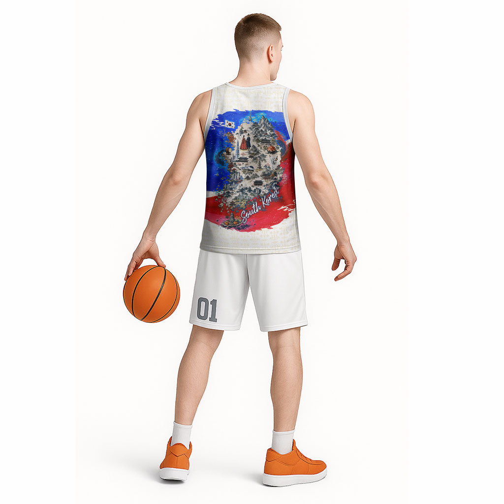 South Korea Flag Day Basketball Jersey Patriotic Cultural Landmarks Map