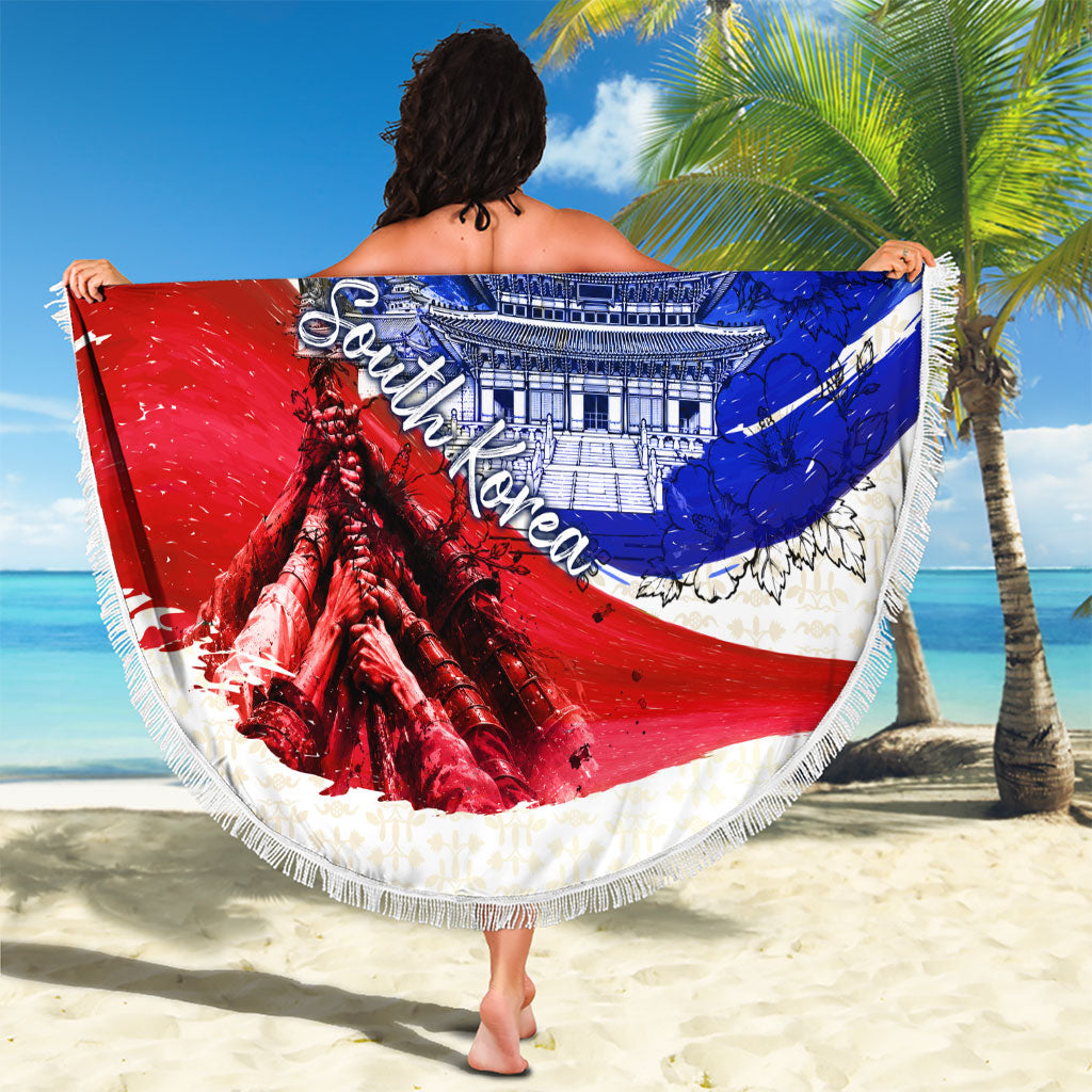 South Korea Flag Day Beach Blanket Patriotic Cultural Landmarks Map