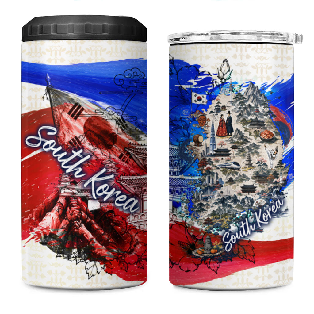 South Korea Flag Day 4 in 1 Can Cooler Tumbler Patriotic Cultural Landmarks Map
