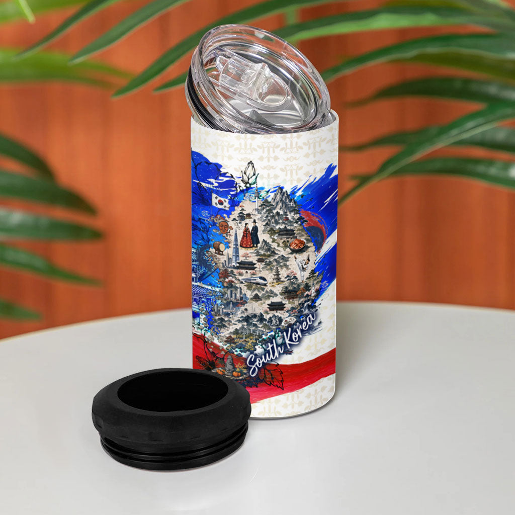 South Korea Flag Day 4 in 1 Can Cooler Tumbler Patriotic Cultural Landmarks Map