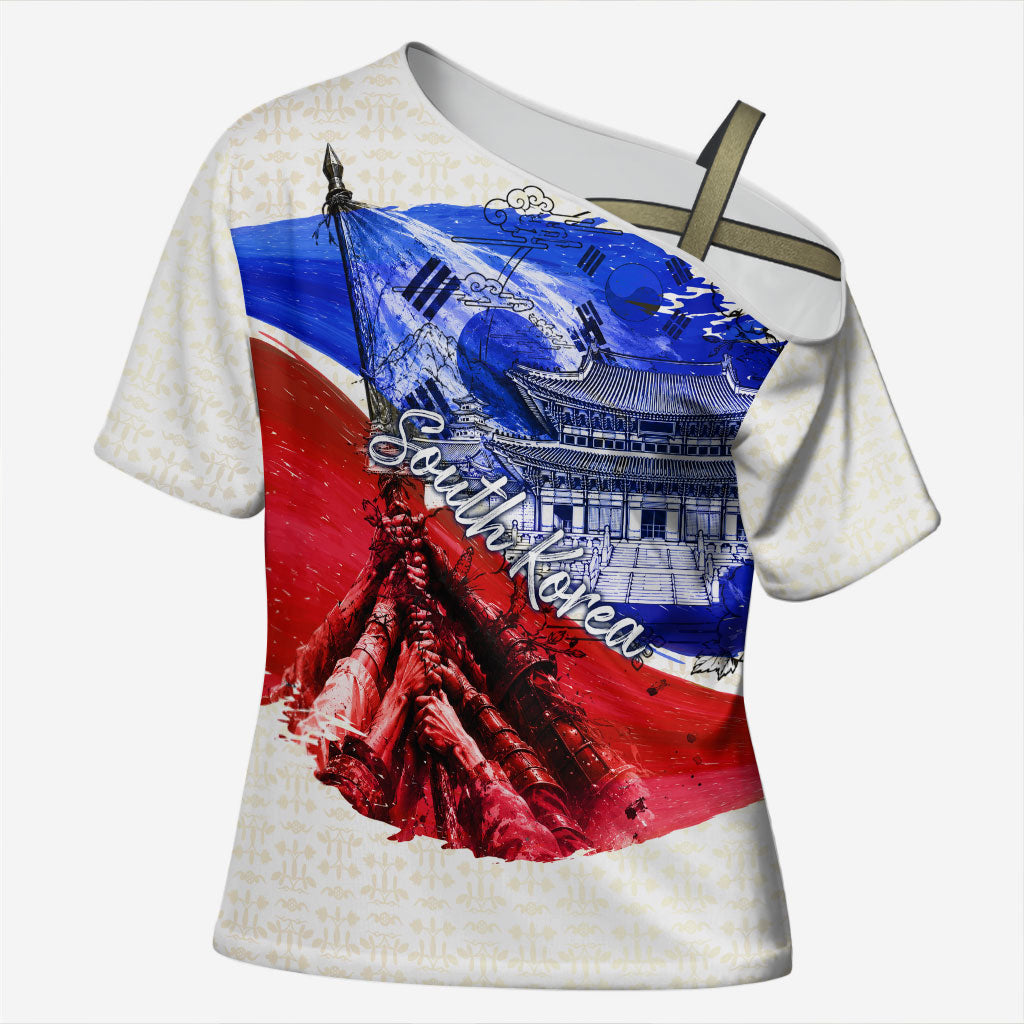 South Korea Flag Day Cross Shoulder Shirt Patriotic Cultural Landmarks Map