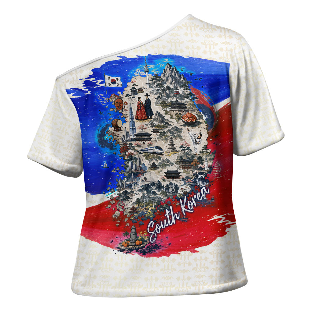 South Korea Flag Day Cross Shoulder Shirt Patriotic Cultural Landmarks Map