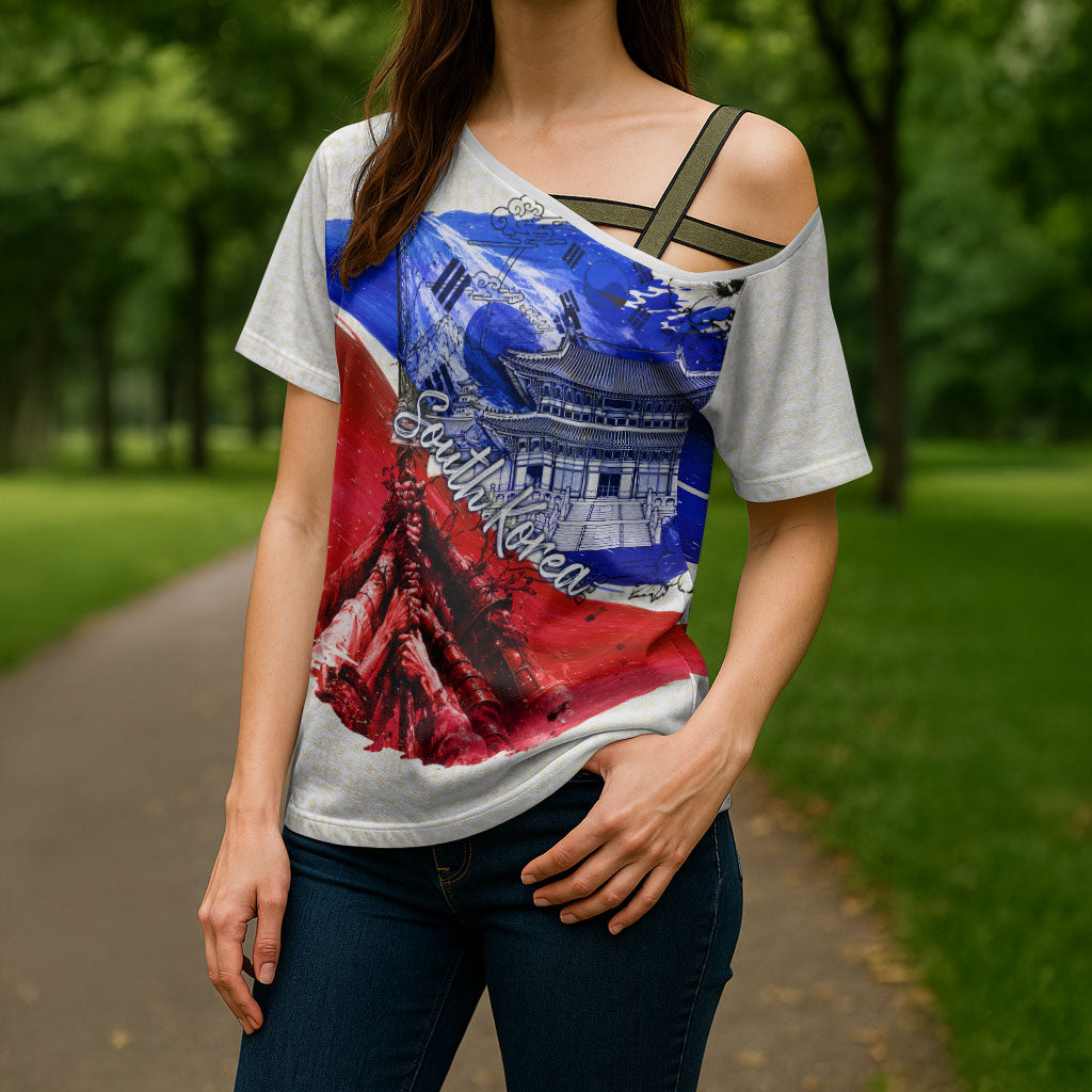 South Korea Flag Day Cross Shoulder Shirt Patriotic Cultural Landmarks Map