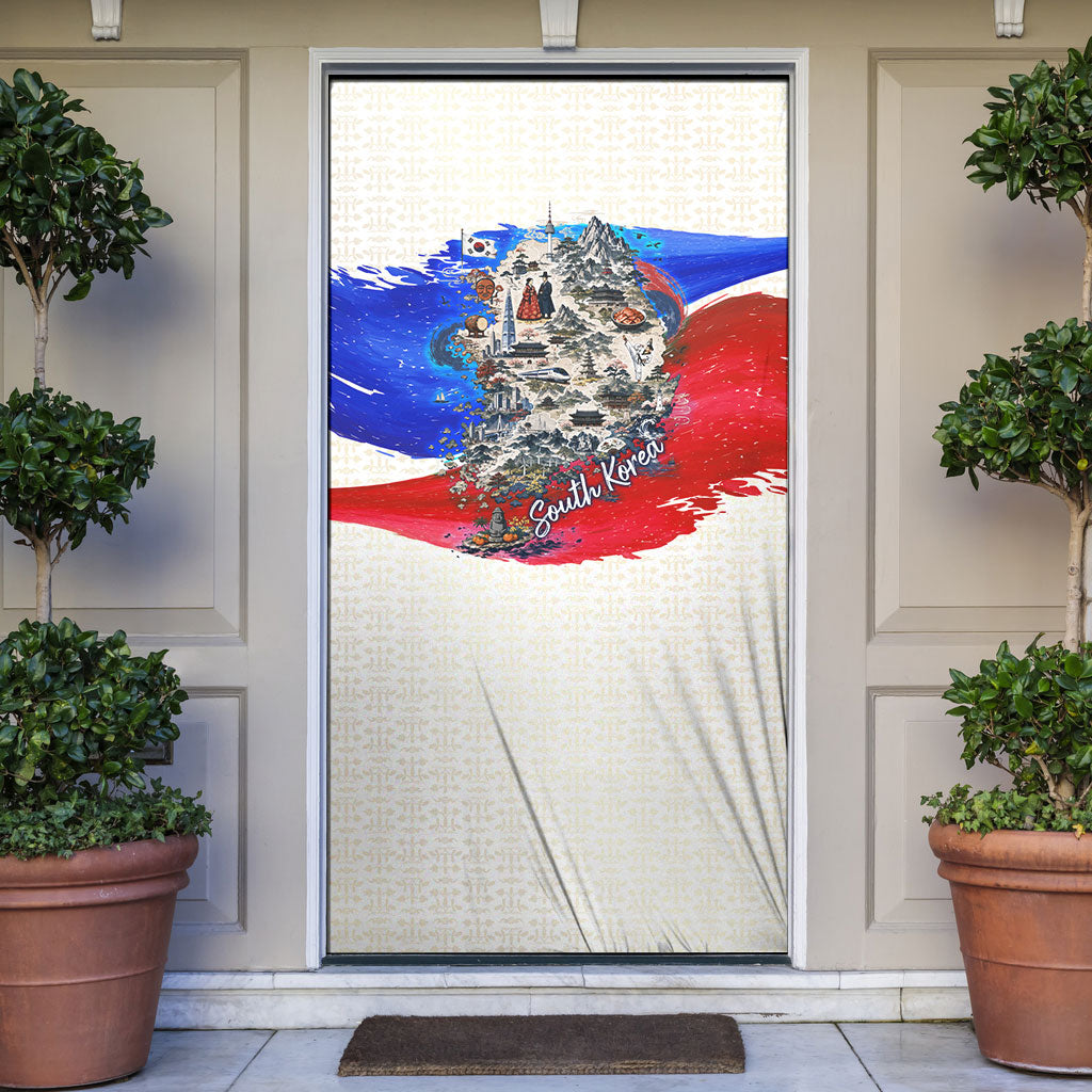 South Korea Flag Day Door Cover Patriotic Cultural Landmarks Map