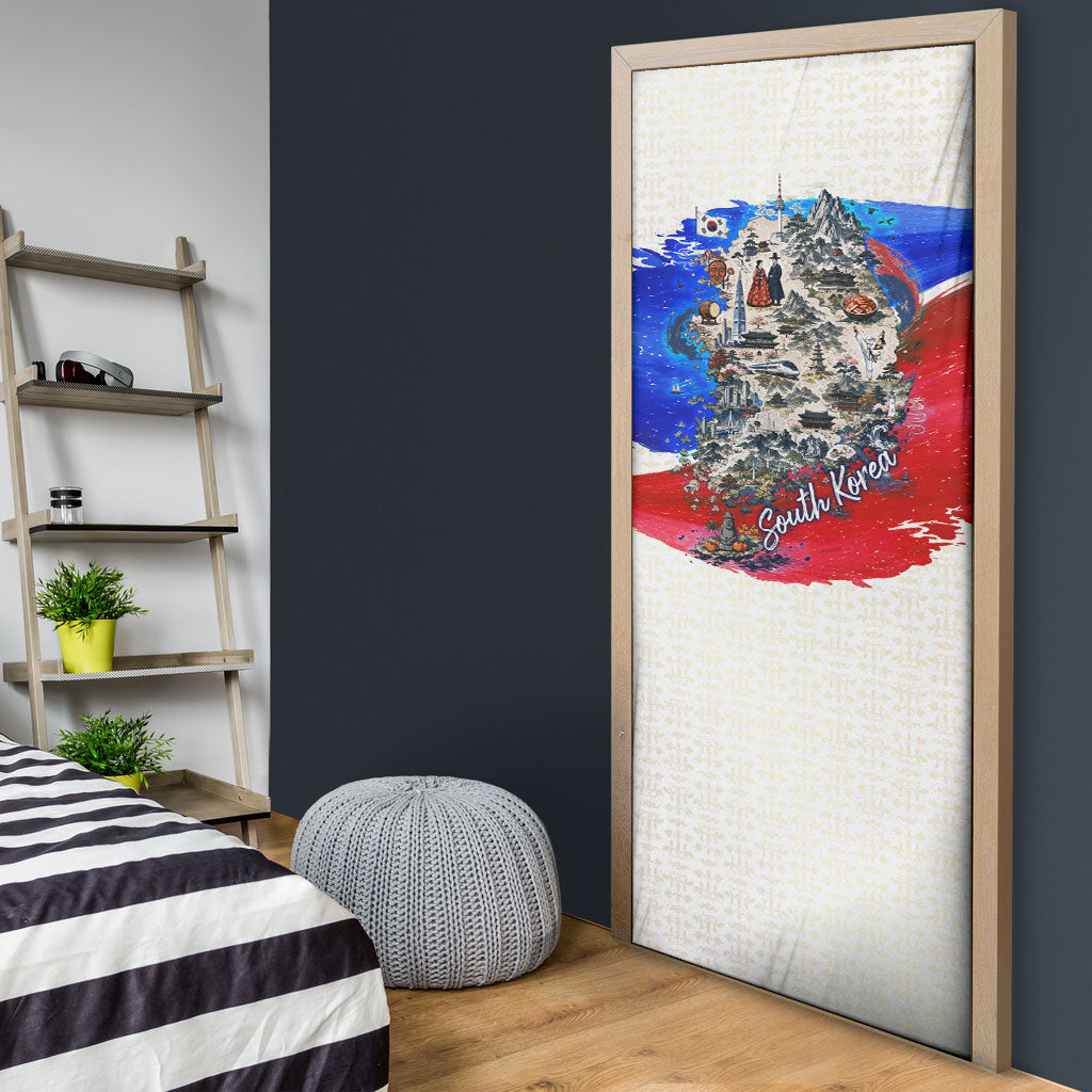 South Korea Flag Day Door Cover Patriotic Cultural Landmarks Map