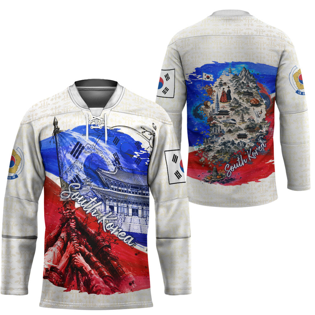 South Korea Flag Day Hockey Jersey Patriotic Cultural Landmarks Map