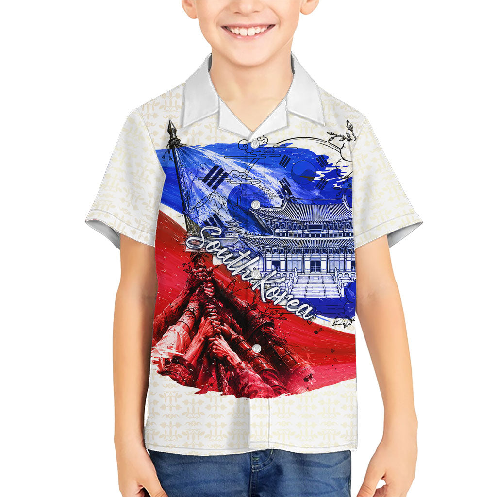 South Korea Flag Day Kid Hawaiian Shirt Patriotic Cultural Landmarks Map