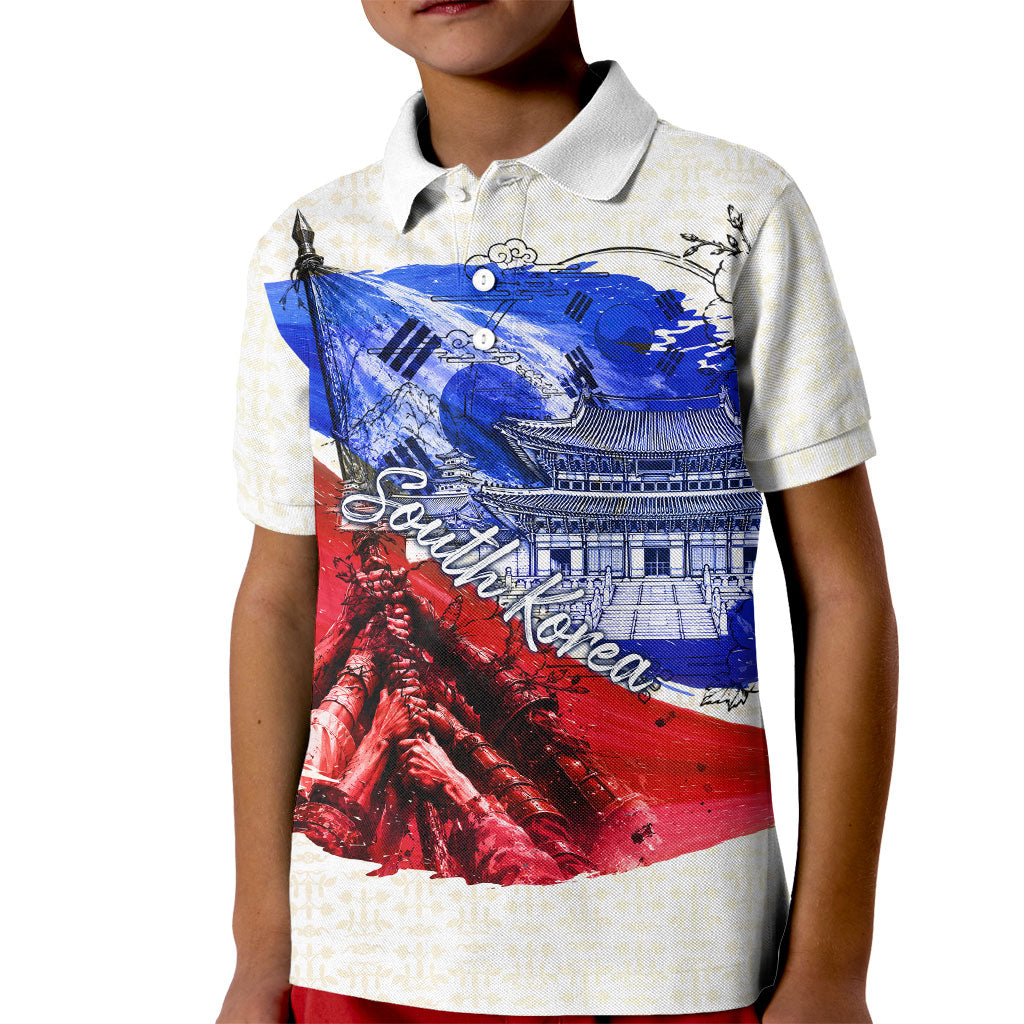 South Korea Flag Day Kid Polo Shirt Patriotic Cultural Landmarks Map