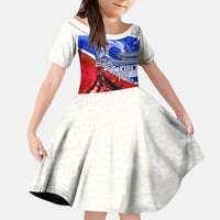 South Korea Flag Day Kid Short Sleeve Dress Patriotic Cultural Landmarks Map