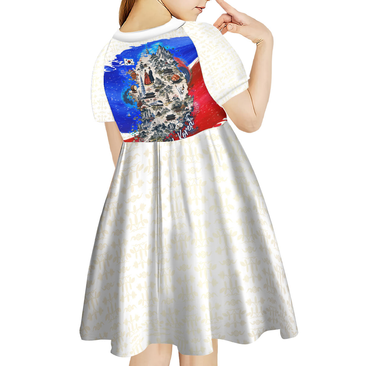 South Korea Flag Day Kid Short Sleeve Dress Patriotic Cultural Landmarks Map