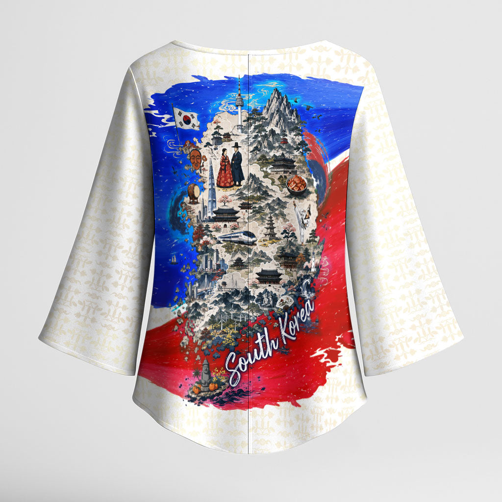 South Korea Flag Day Kimono Sleeve Blouse Patriotic Cultural Landmarks Map
