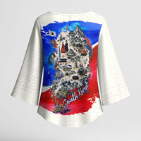 South Korea Flag Day Kimono Sleeve Blouse Patriotic Cultural Landmarks Map