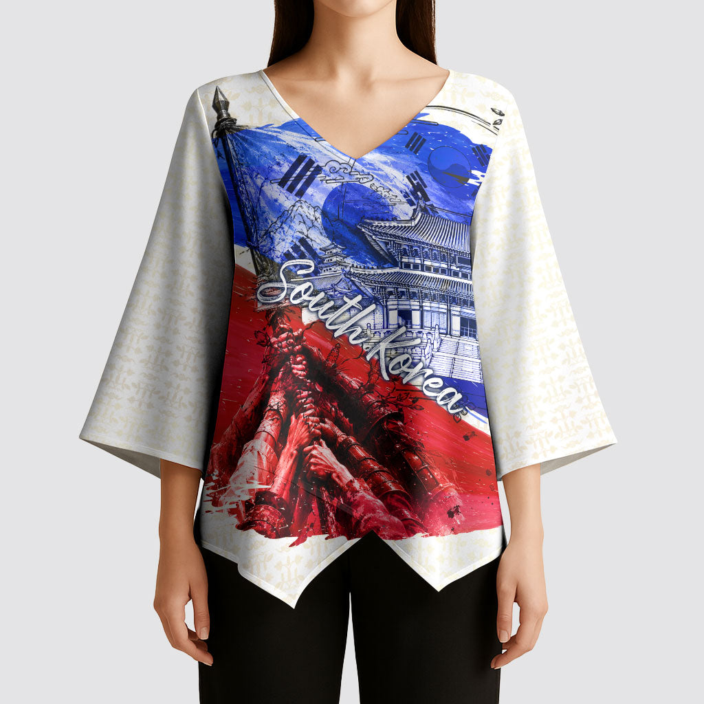 South Korea Flag Day Kimono Sleeve Blouse Patriotic Cultural Landmarks Map