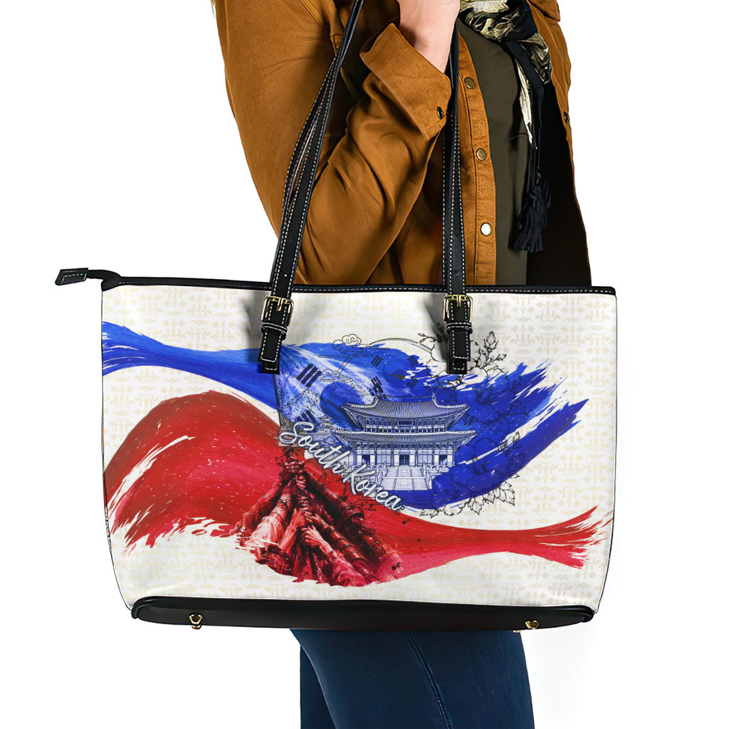 South Korea Flag Day Leather Tote Bag Patriotic Cultural Landmarks Map