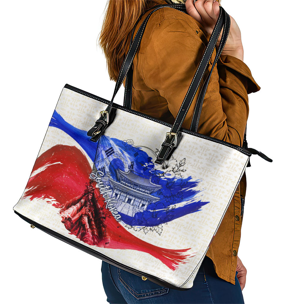 South Korea Flag Day Leather Tote Bag Patriotic Cultural Landmarks Map