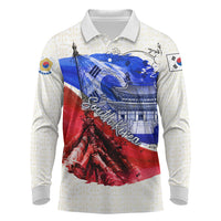 South Korea Flag Day Long Sleeve Polo Shirt Patriotic Cultural Landmarks Map