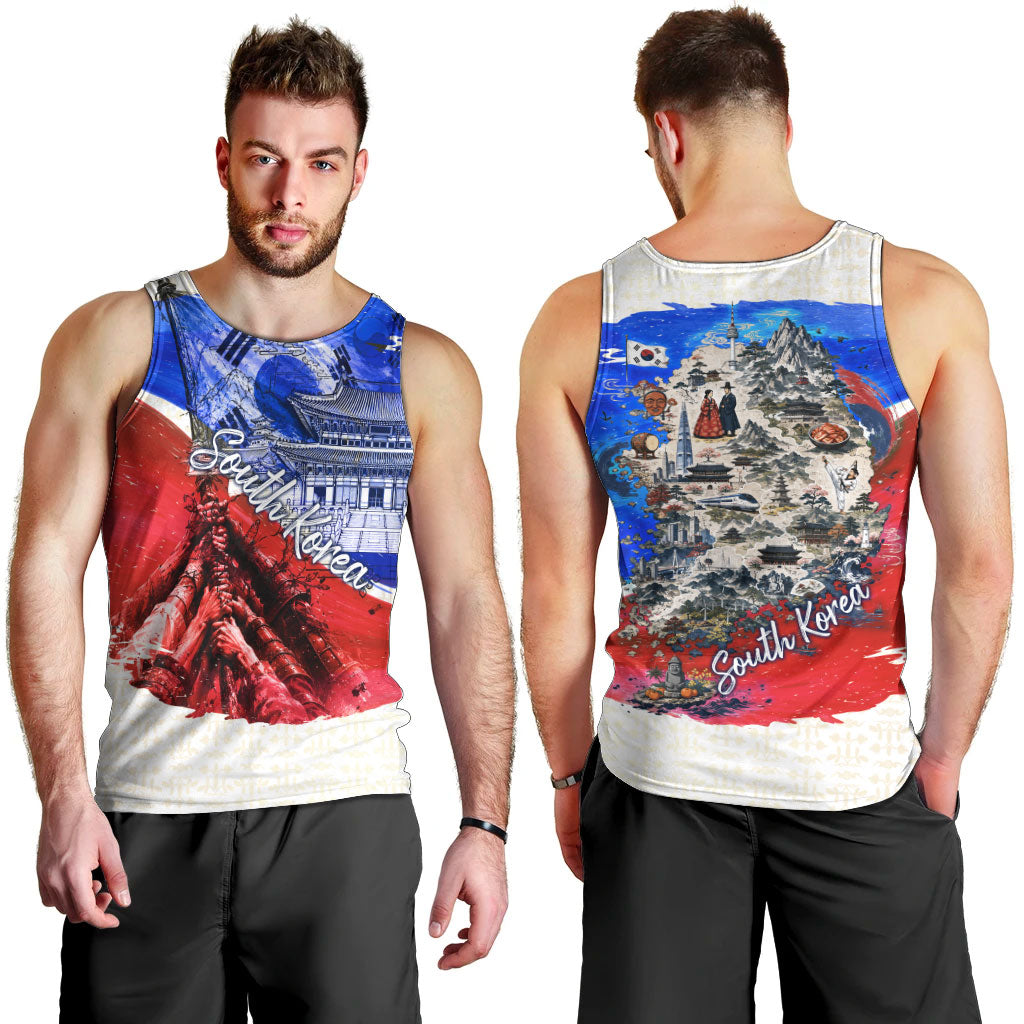 South Korea Flag Day Men Tank Top Patriotic Cultural Landmarks Map