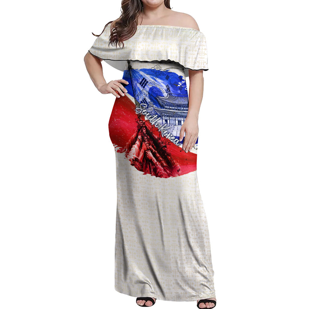 South Korea Flag Day Off Shoulder Maxi Dress Patriotic Cultural Landmarks Map