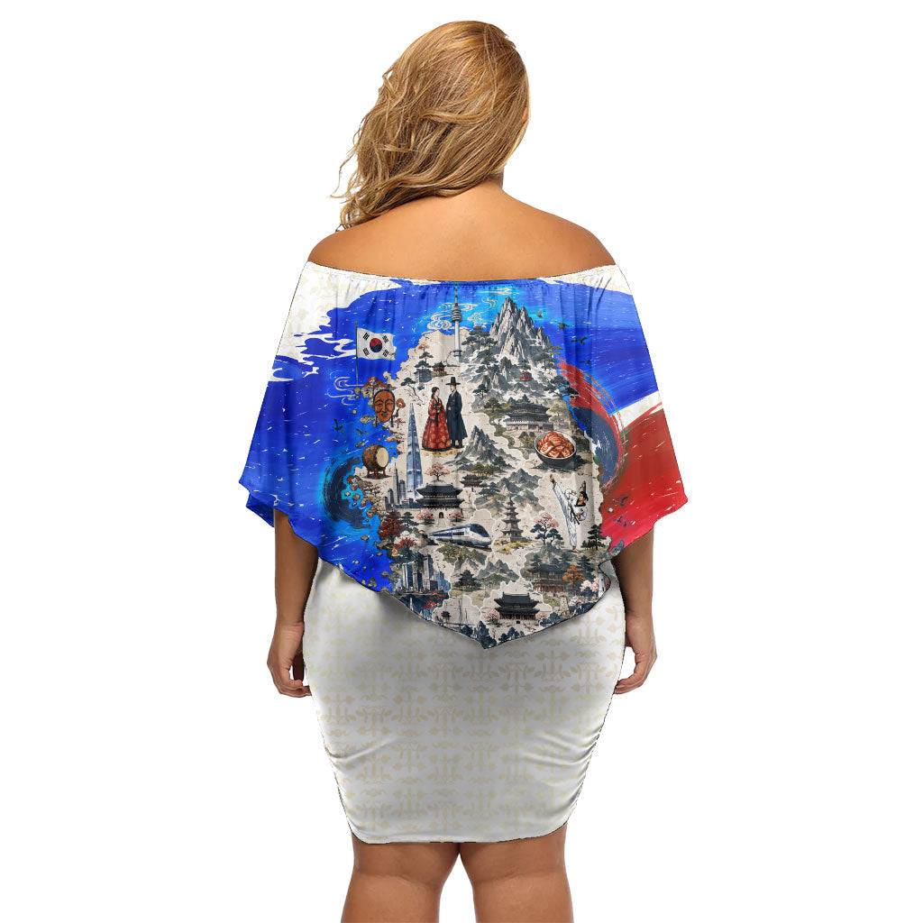 South Korea Flag Day Off Shoulder Short Dress Patriotic Cultural Landmarks Map
