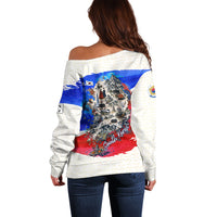 South Korea Flag Day Off Shoulder Sweater Patriotic Cultural Landmarks Map