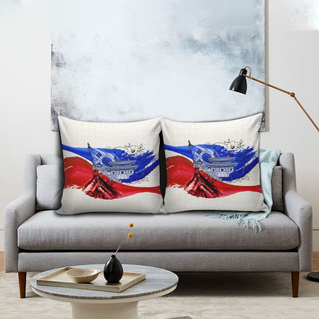 South Korea Flag Day Pillow Cover Patriotic Cultural Landmarks Map