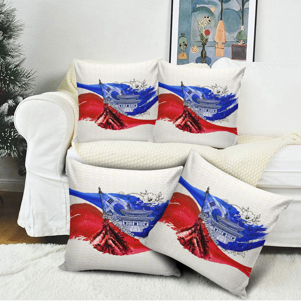 South Korea Flag Day Pillow Cover Patriotic Cultural Landmarks Map