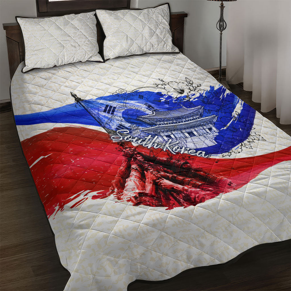 South Korea Flag Day Quilt Bed Set Patriotic Cultural Landmarks Map