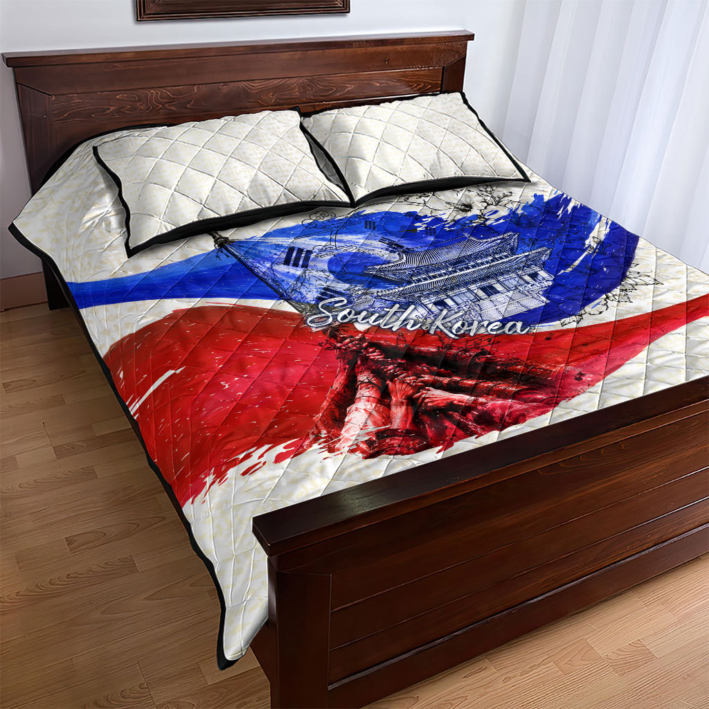 South Korea Flag Day Quilt Bed Set Patriotic Cultural Landmarks Map