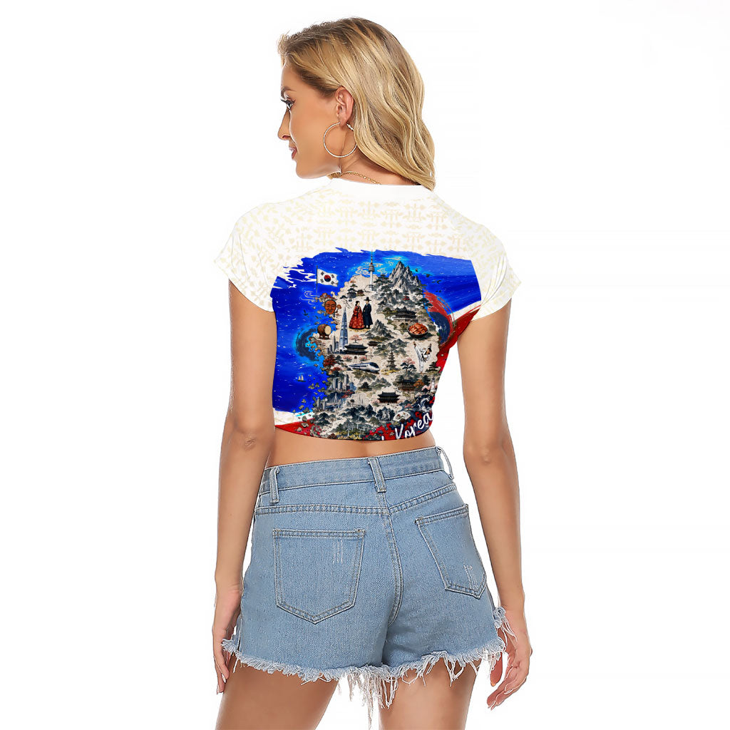 South Korea Flag Day Raglan Cropped T Shirt Patriotic Cultural Landmarks Map