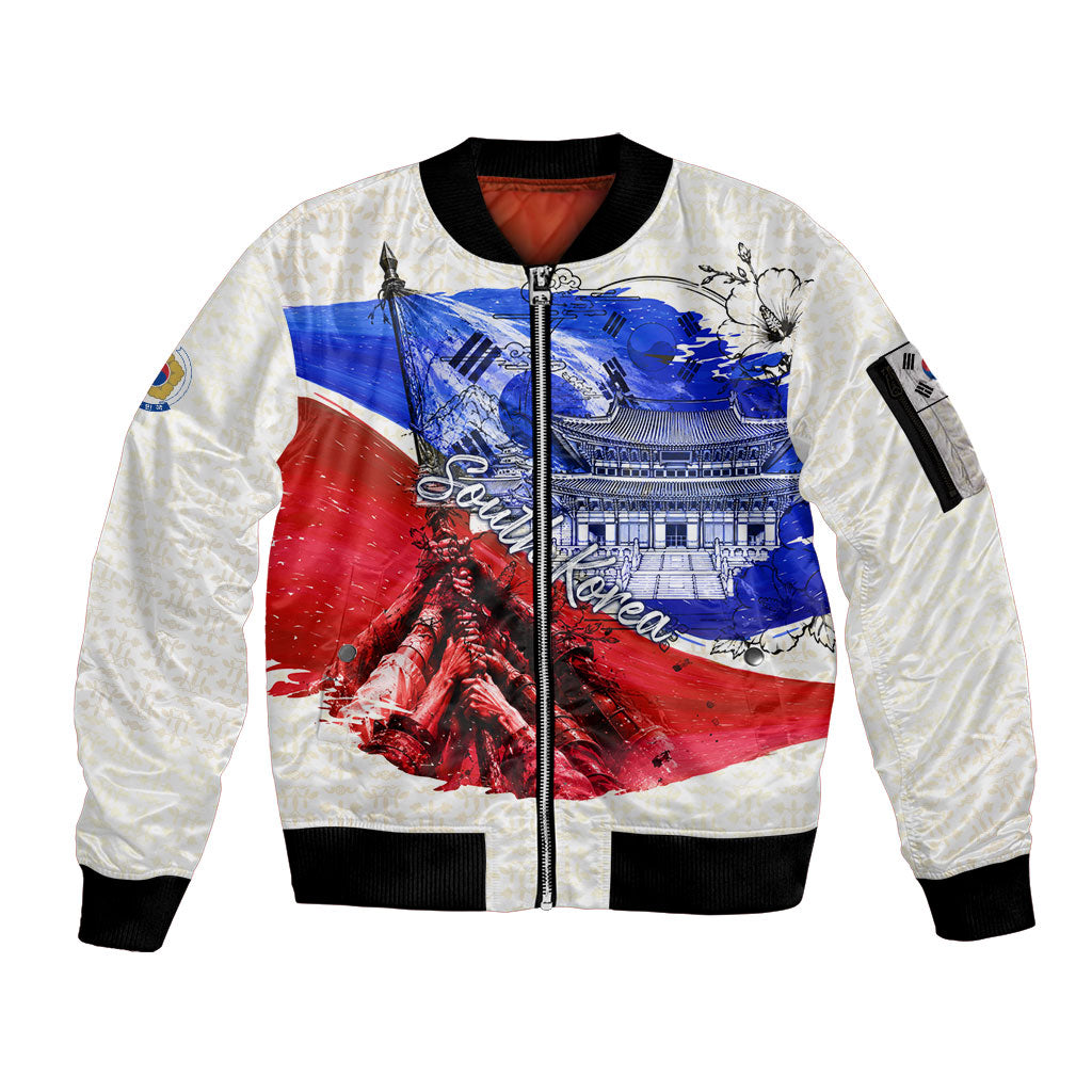 South Korea Flag Day Sleeve Zip Bomber Jacket Patriotic Cultural Landmarks Map