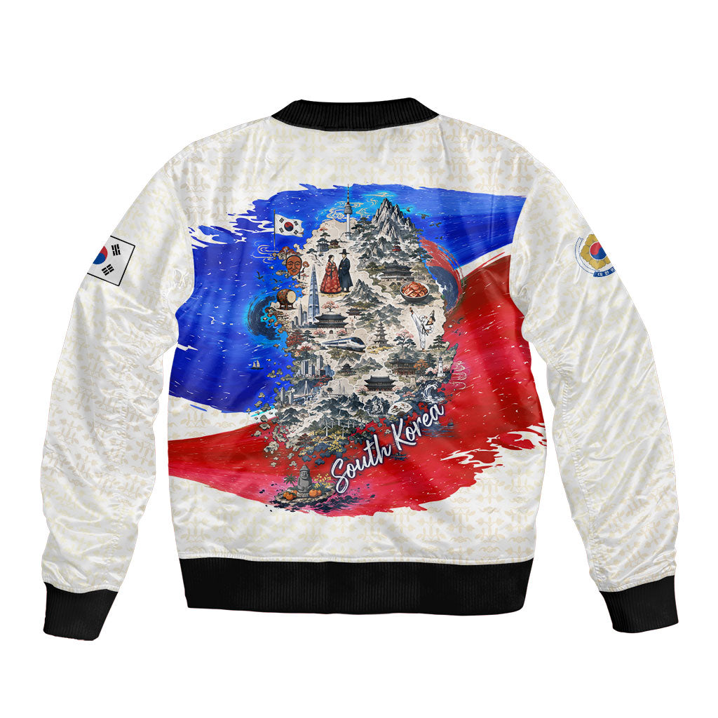 South Korea Flag Day Sleeve Zip Bomber Jacket Patriotic Cultural Landmarks Map
