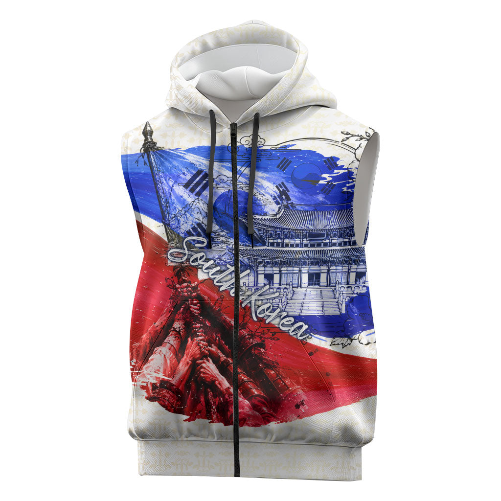 South Korea Flag Day Sleeveless Zip Hoodie Patriotic Cultural Landmarks Map