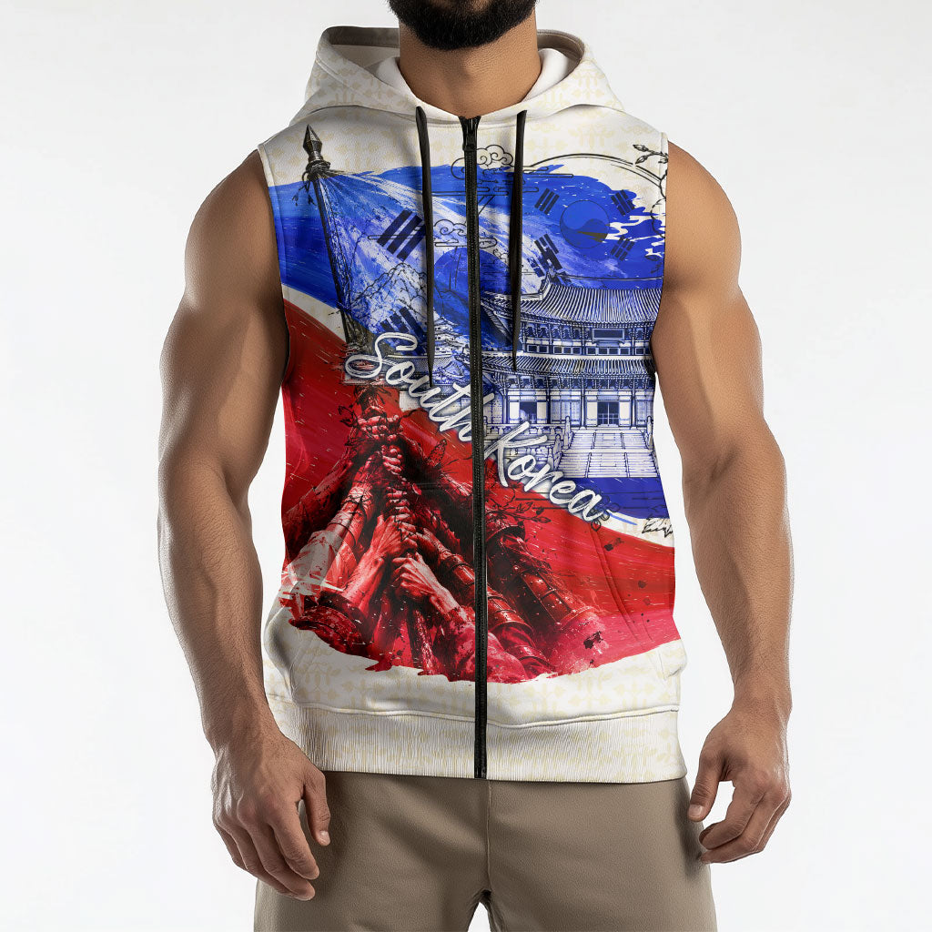 South Korea Flag Day Sleeveless Zip Hoodie Patriotic Cultural Landmarks Map