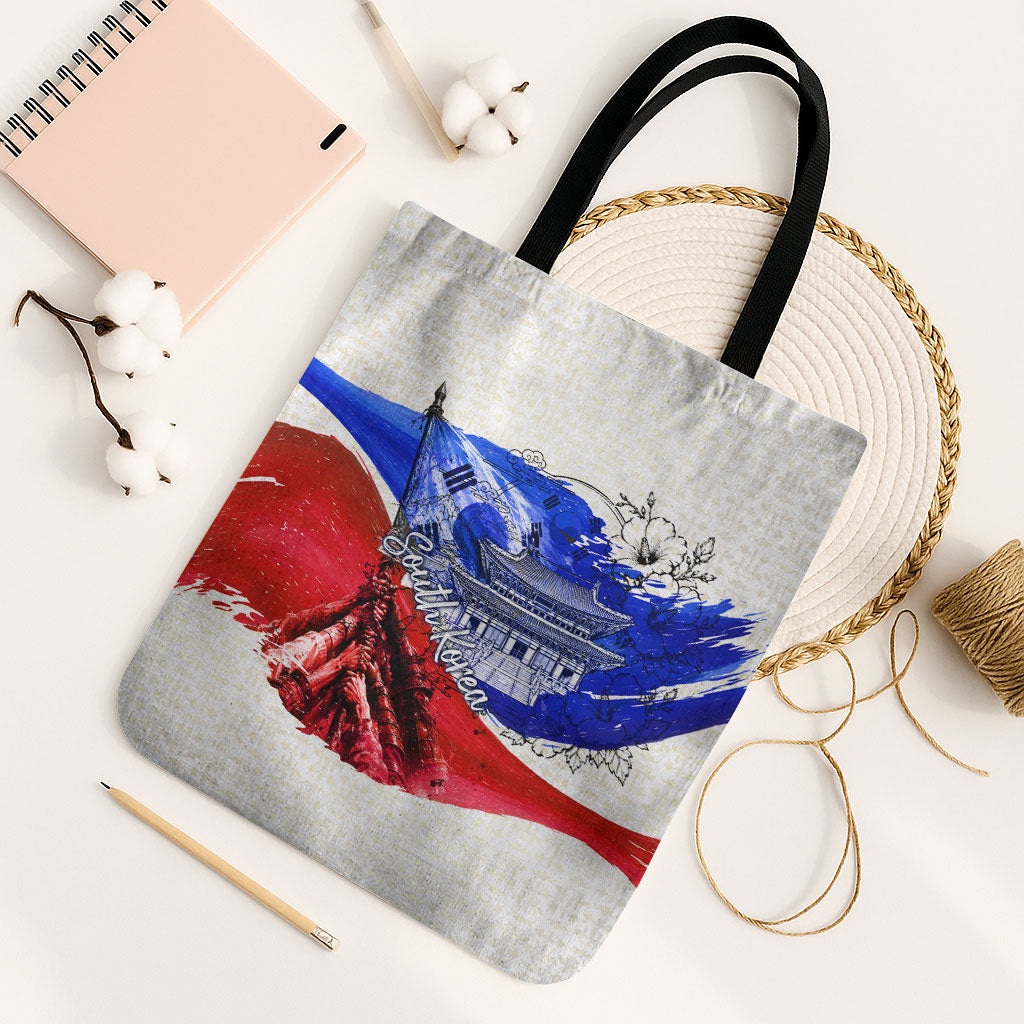 South Korea Flag Day Tote Bag Patriotic Cultural Landmarks Map