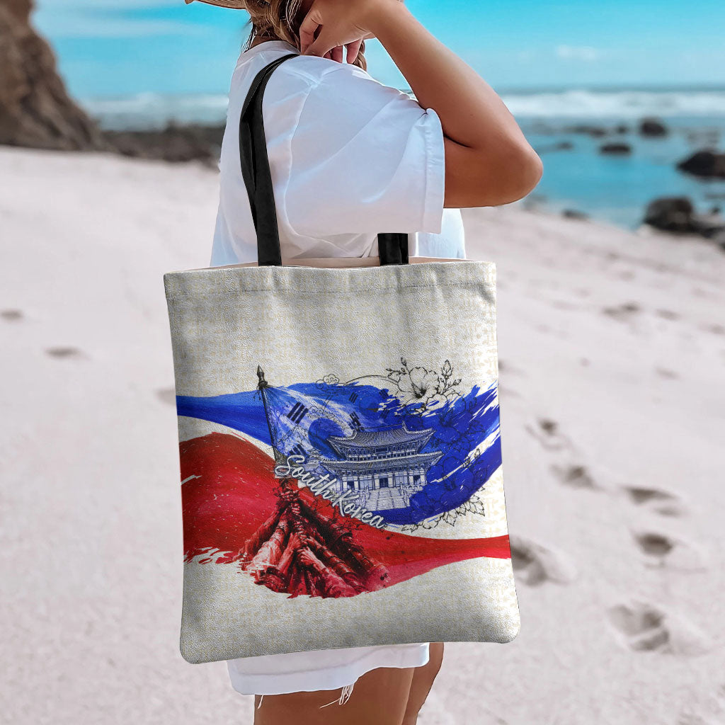 South Korea Flag Day Tote Bag Patriotic Cultural Landmarks Map